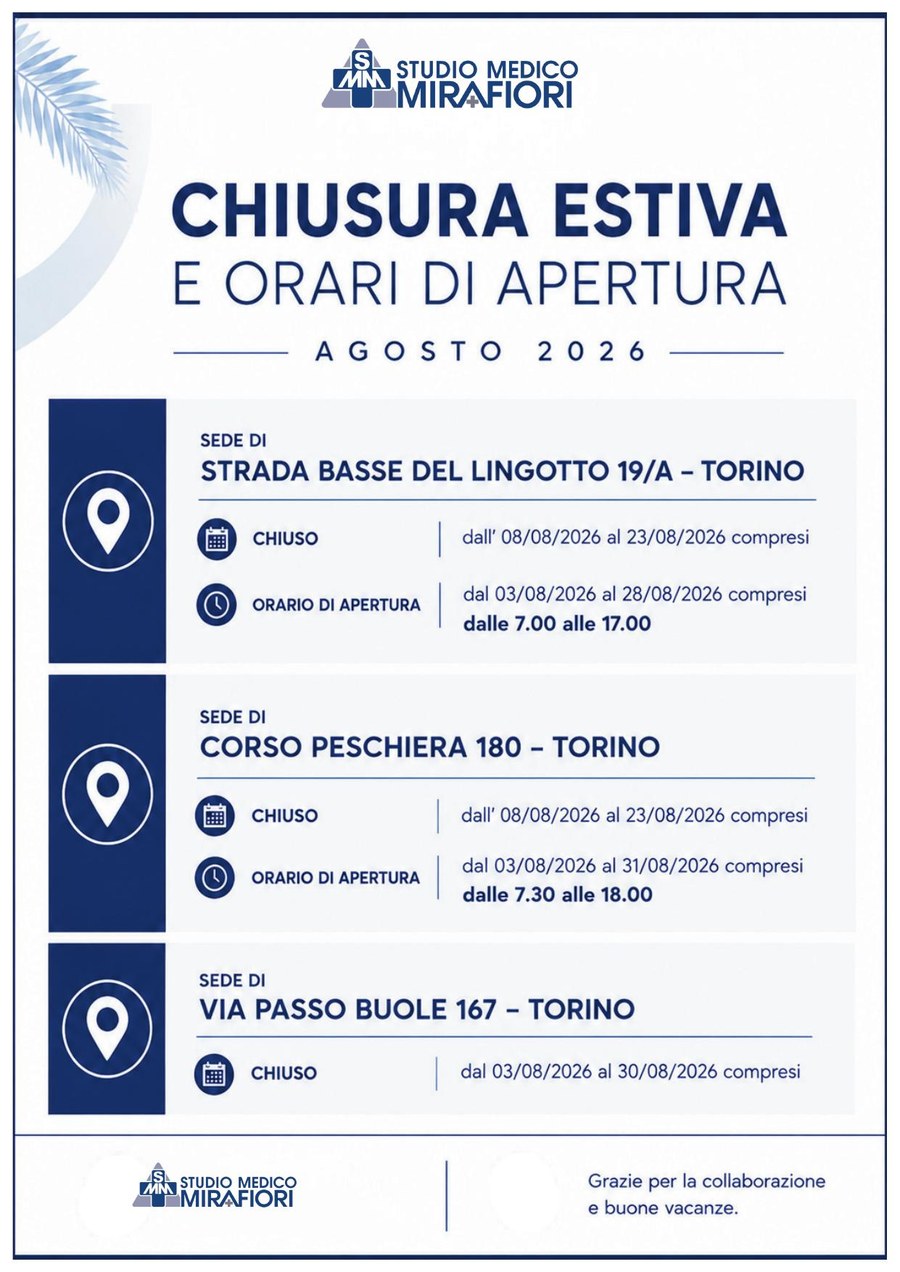 Chiusura estiva e orari di apertura - Agosto 2026